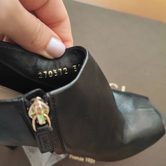 Gucci Black Leather Peep Toe Heeled Platform Booties - Picture 6 of 8